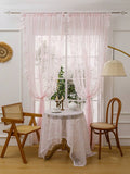 1pc Pink Circle Eyelet Voile Curtain, French Style Elegant With Ruffle Edge, Suitable For Bay Window, Living Room, Bedroom, Office, Kitchen, Study Room, Home Decor